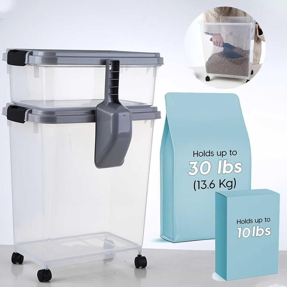 Dog Food Storage Container 30lb + 11lb Stackable Combo – Airtight Insect-Proof with Wheels & Scoop, Clear Body for Cat & Dog Food