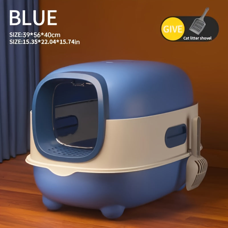 Extra Large Enclosed Cat Litter Box with Drawer & Scoop - Anti-Odor Anti-Splash Easy Clean Indoor Outdoor Cat Toilet, Blue/Gray/Purple, Safe Comfortable for Cats
