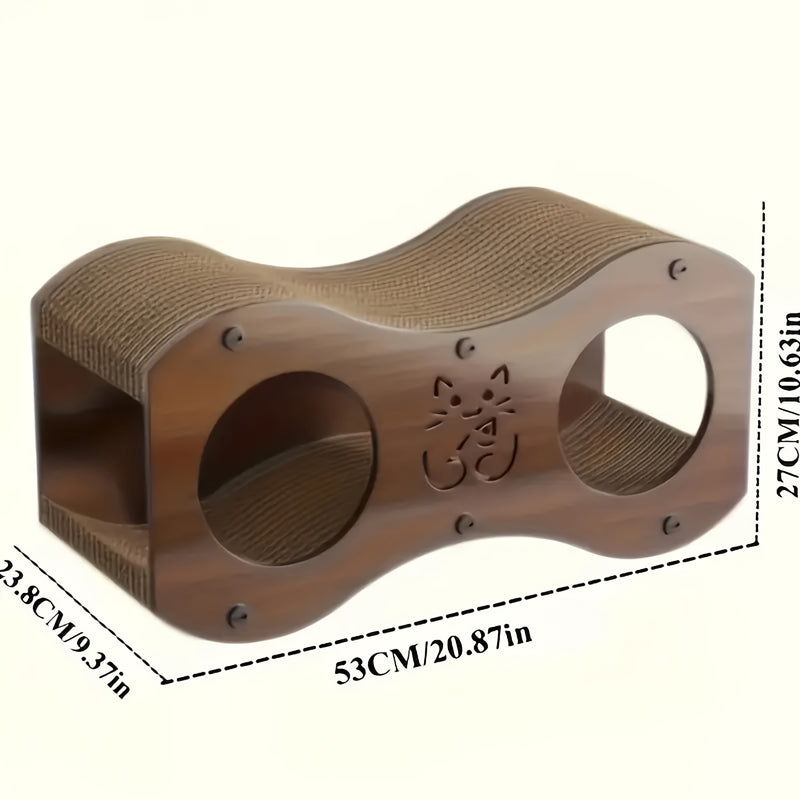 Cat Scratching Post with Integrated Woven Bed & Cat Toy - Sturdy Wood Base 4-Season Scratch Pad for Indoor Cats, Lounging & Play, Oak or Walnut Color