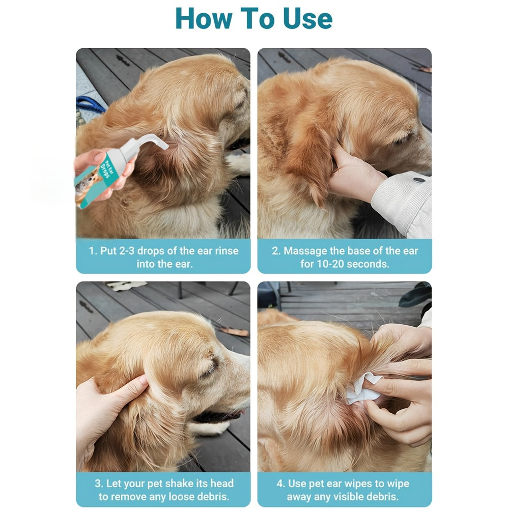 Dog & Cat Ear Cleansing Drops – Gentle Non-Irritating Formula for Ear Infections, Earwax Removal & Odor Control, 4oz Pet Ear Care Solution, 1/2/4 Pack