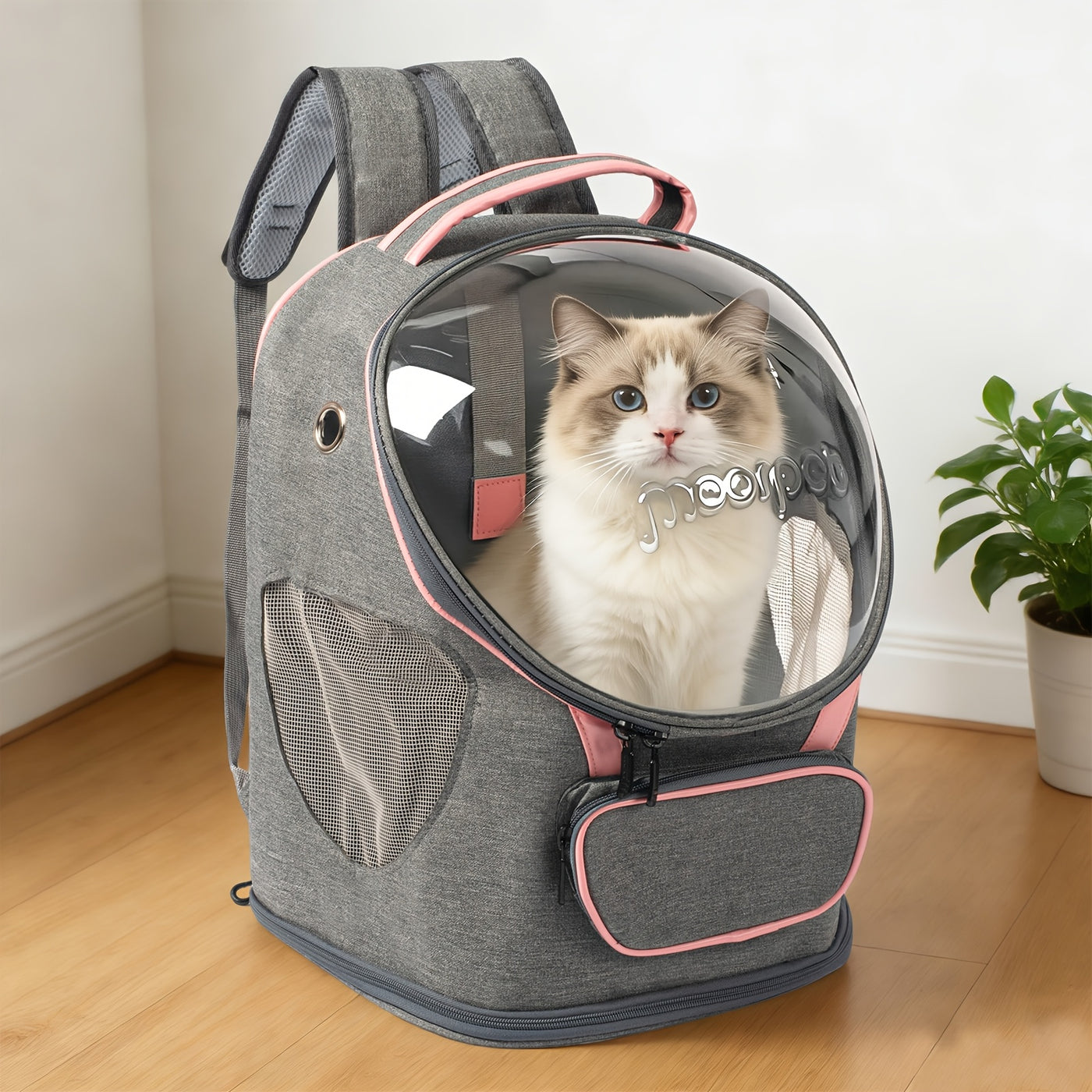 Space Capsule Pet Carrier Backpack – Transparent Breathable Travel Backpack for Cats & Small Dogs, Large Opening Zippered Design, Portable All-Season Pet Outing Bag