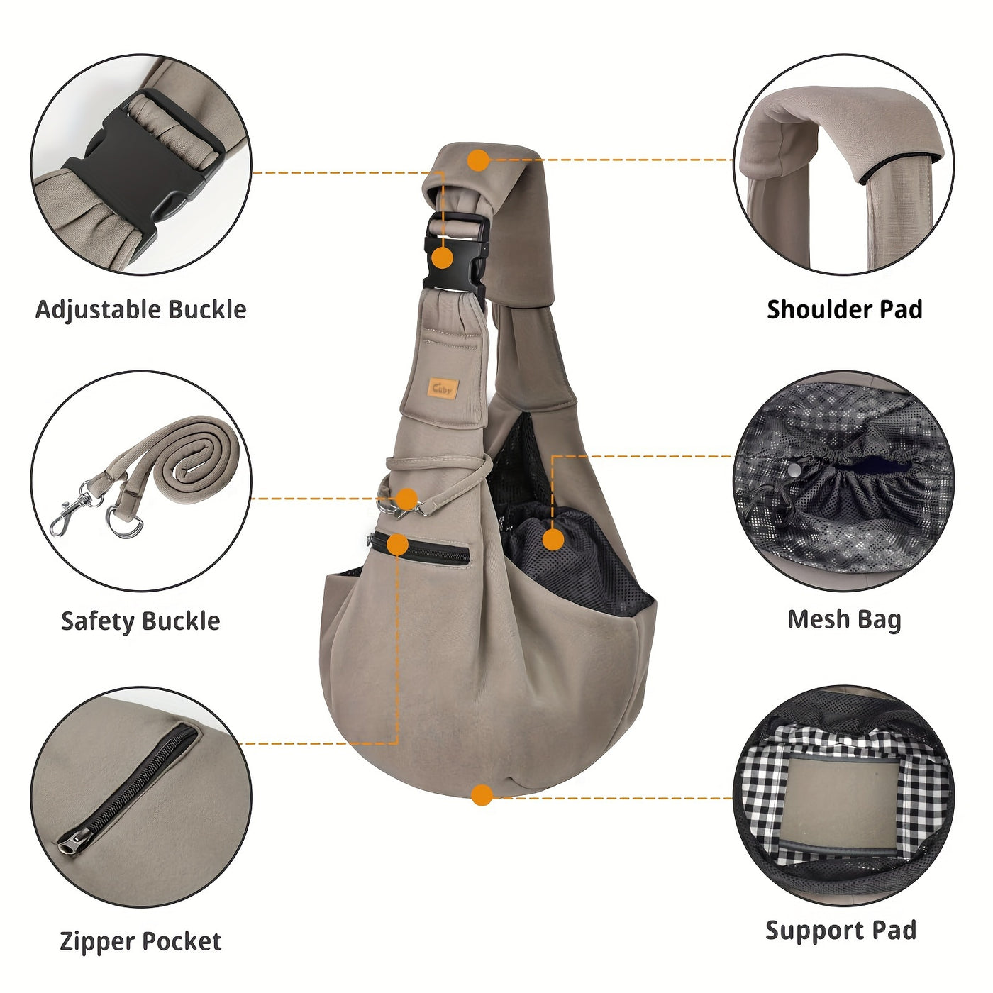 Adjustable Pet Sling Carrier with Padded Hard Bottom – Soft Dog & Cat Shoulder Bag with Drawstring Closure for Comfortable Travel | Khaki, Purple, Army Green, Blue, Grey