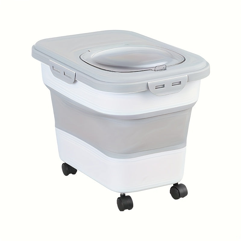 Pet Food Storage Container with Wheels - Large Capacity Airtight Dog Cat Dry Food Bin, Moisture & Insect Resistant, Foldable with Measuring Cup, Green Off-White Pink