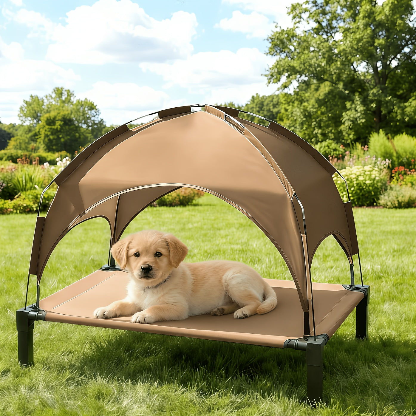 Elevated Dog Bed with Canopy – Outdoor Raised Pet Cot with Removable Shade Tent, Portable Cooling Bed for Dogs and Cats, 3 Sizes, 4 Colors