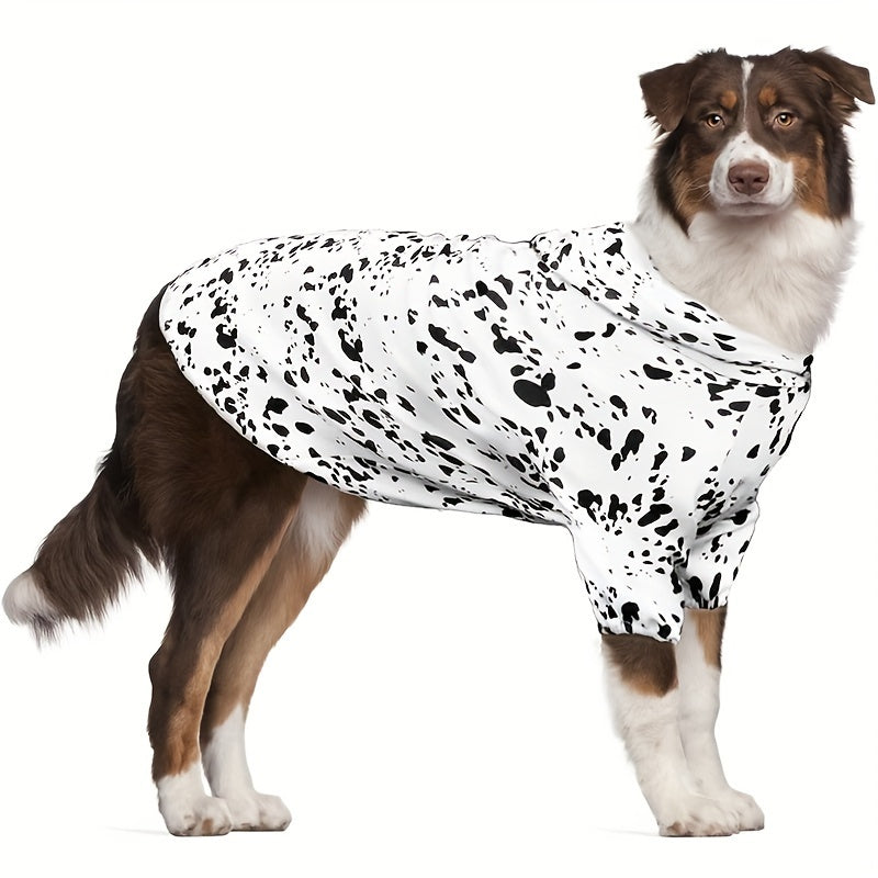 Dalmatian Print Dog Hoodie with Pocket – Soft Pullover Sweatshirt for Small Medium Large Dogs, Pet Halloween Costume Clothes Autumn Winter Outfit