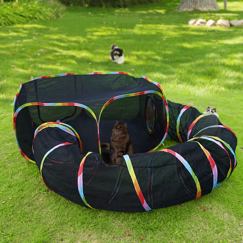 Outdoor Cat Enclosure Portable Catio with Play Tunnel - Cat Tent Playpen for Indoor Cats Outside, Enclosed Cat Run Cage-Free Cat Yard for Small Animals