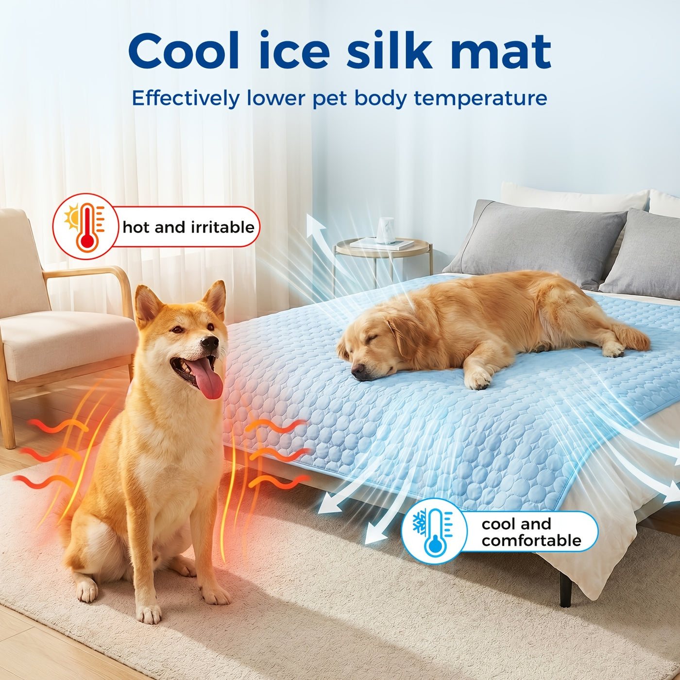 Cooling Mat for Dogs & Cats XXL 79x67 Inch - Ice Silk Summer Pet Cooling Pad Machine Washable, Snowflake Design Crate Liner for Kennels Beds Floors, Self-Cooling Blanket for Small Medium Large Dogs