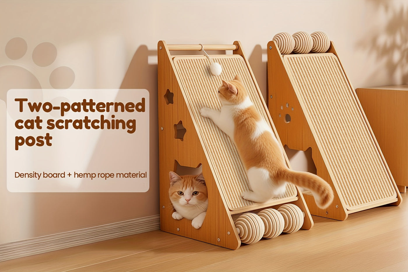 27-Inch Sisal Cat Scratching Board with Paw Pads & 3 Teaser Balls – Wear-Resistant Furniture Protector Scratcher for Indoor Cats