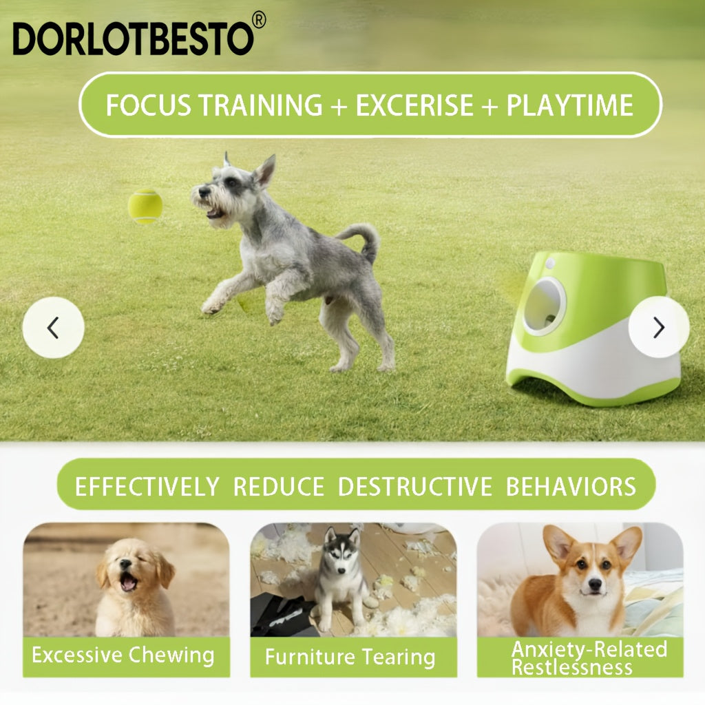 Automatic Dog Ball Launcher with Adjustable 10-30ft Range – Interactive Fetch Toy for Small & Medium Dogs with ETPU Balls & Foldable Water Bowl, Indoor/Outdoor