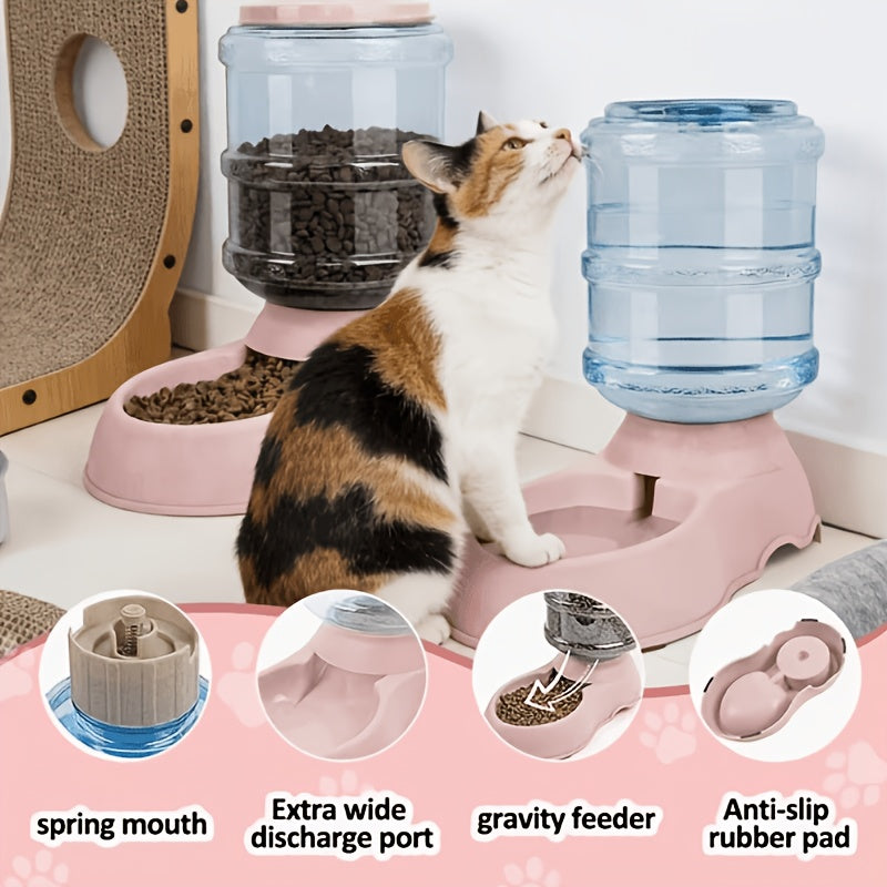 Gravity Pet Feeder & Water Dispenser 1 Gallon – No Battery Automatic Dog Cat Food Bowl Station, Durable BPA-Free PP, Small Medium Pets