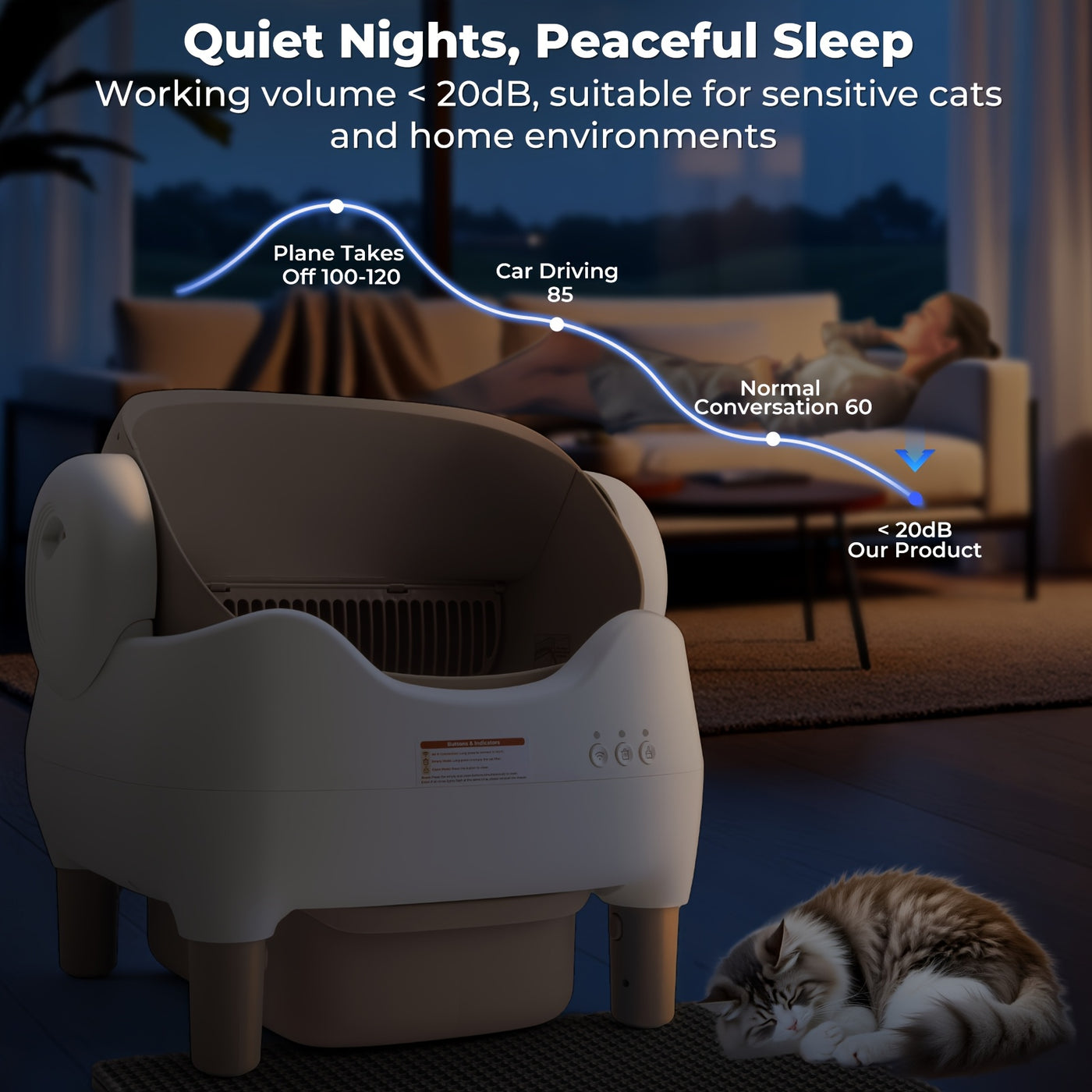 Self-Cleaning Cat Litter Box App Control Open Top Smart Auto Litter Box with Infrared Sensors Dual Deodorization Ultra-Quiet Kitten Safe 10L Waste Bin