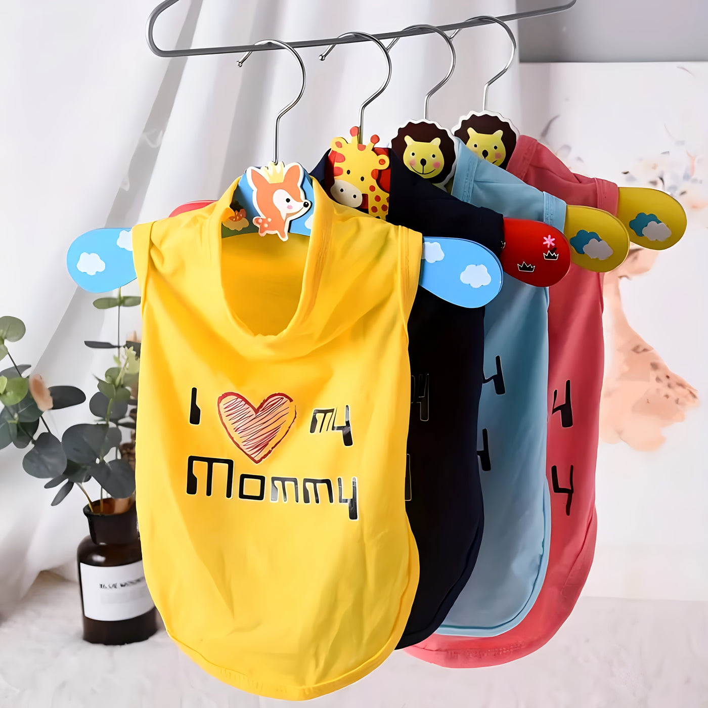 Set of 4 Dog T-Shirts – "I Love My Mom" Embroidered Sleeveless Vest for Small Medium Large Dogs, Breathable Summer Pet Shirts, Cute Dog Clothes Gift Set