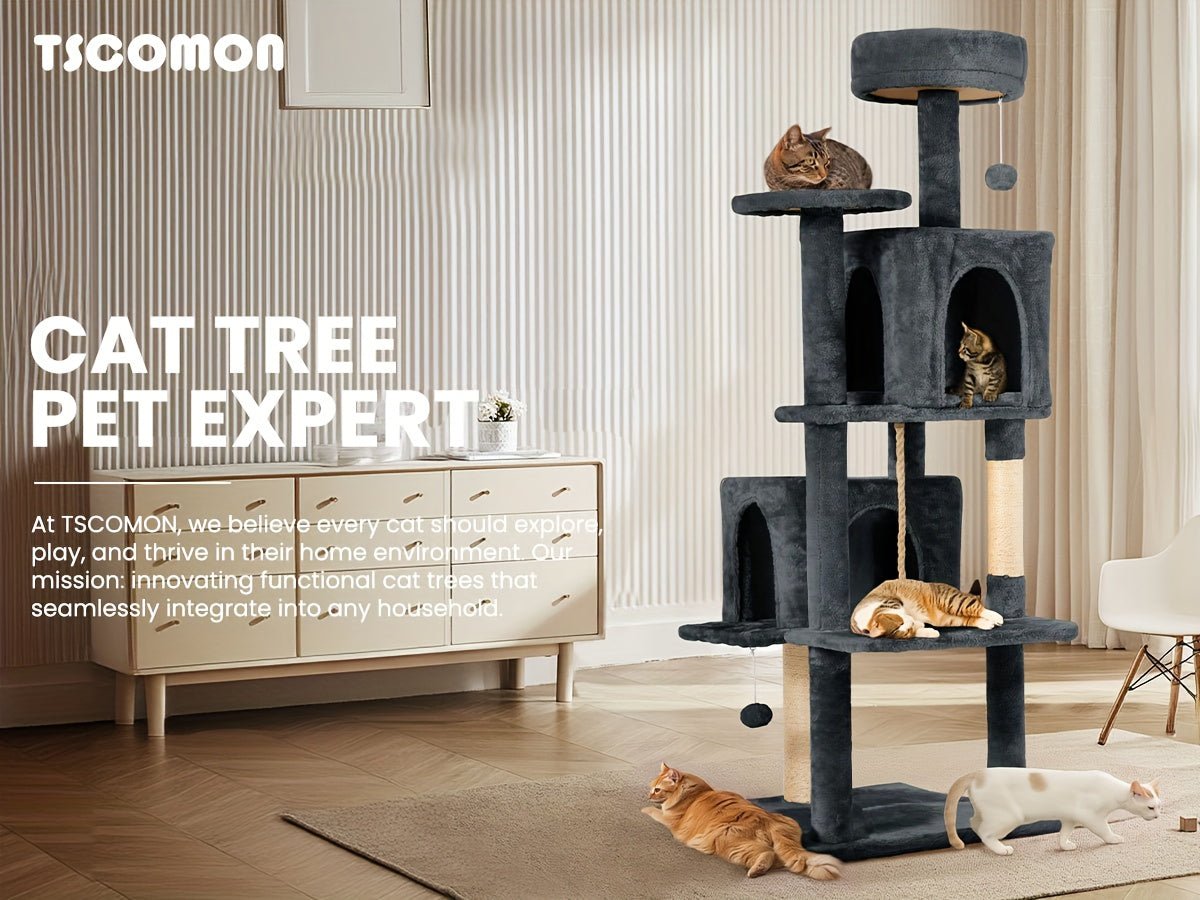 59-Inch Large Cat Tree Tower for Indoor Cats - Multi-Level Plush Perches, Sisal Scratching Posts & Hanging Ball Toy, Tall Cat Tower for Bedroom Living Room