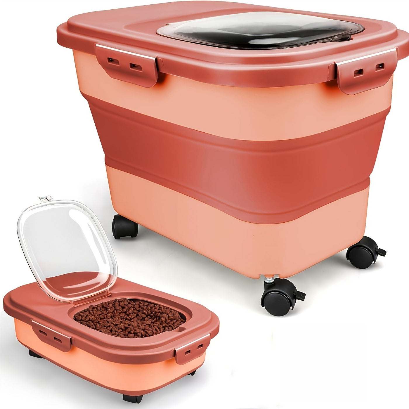 Foldable Pet Food Storage Container with Wheels – Airtight Moisture-Proof Bin for Dog & Cat Food, 5-30 LB Capacity, Upgraded Model