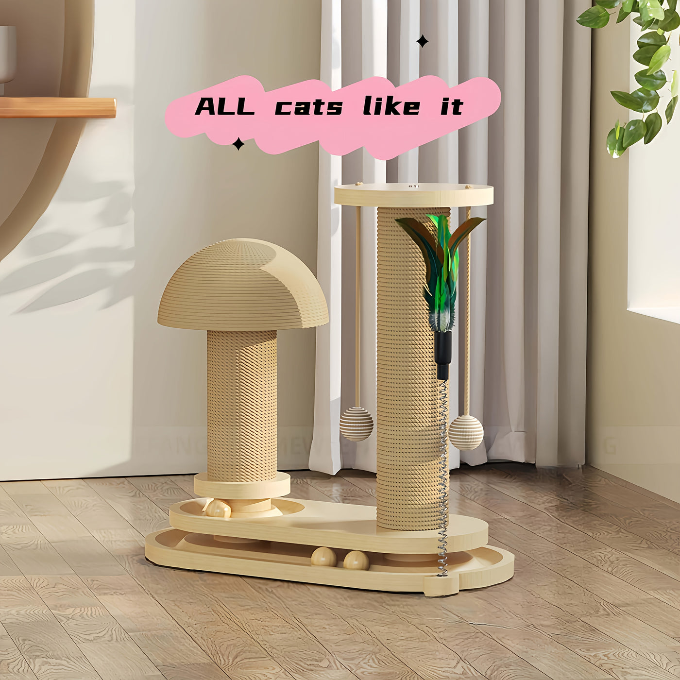 Cat Scratching Post Mushroom Shape – Solid Wood Sisal Scratcher with Wide Stable Base, Claw Maintenance & Climbing for Kittens and Cats, M or L