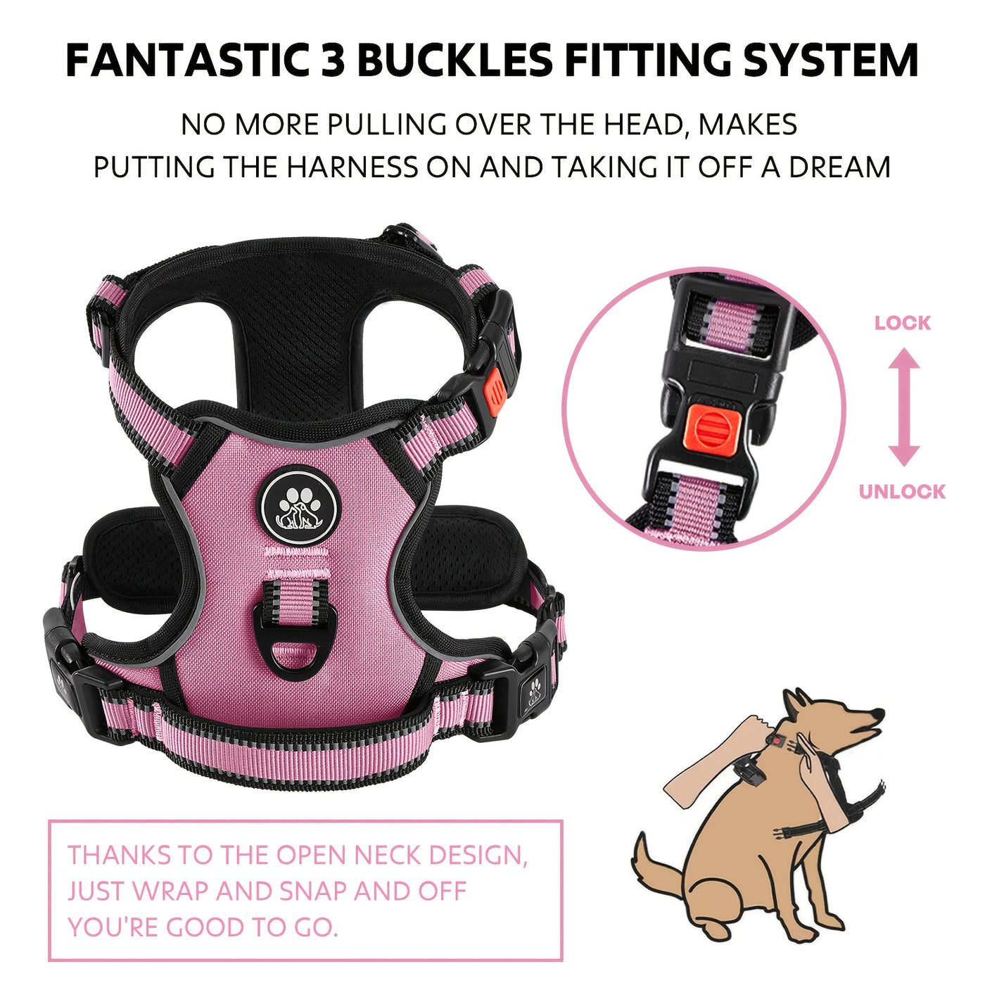 Complete Dog Walking Set – No-Pull Harness + Collar + Leash + Retractable Seatbelt + Storage Strap, Fully Reflective Breathable Vest with Handle for Small & Large Dogs, Sizes XS-XL