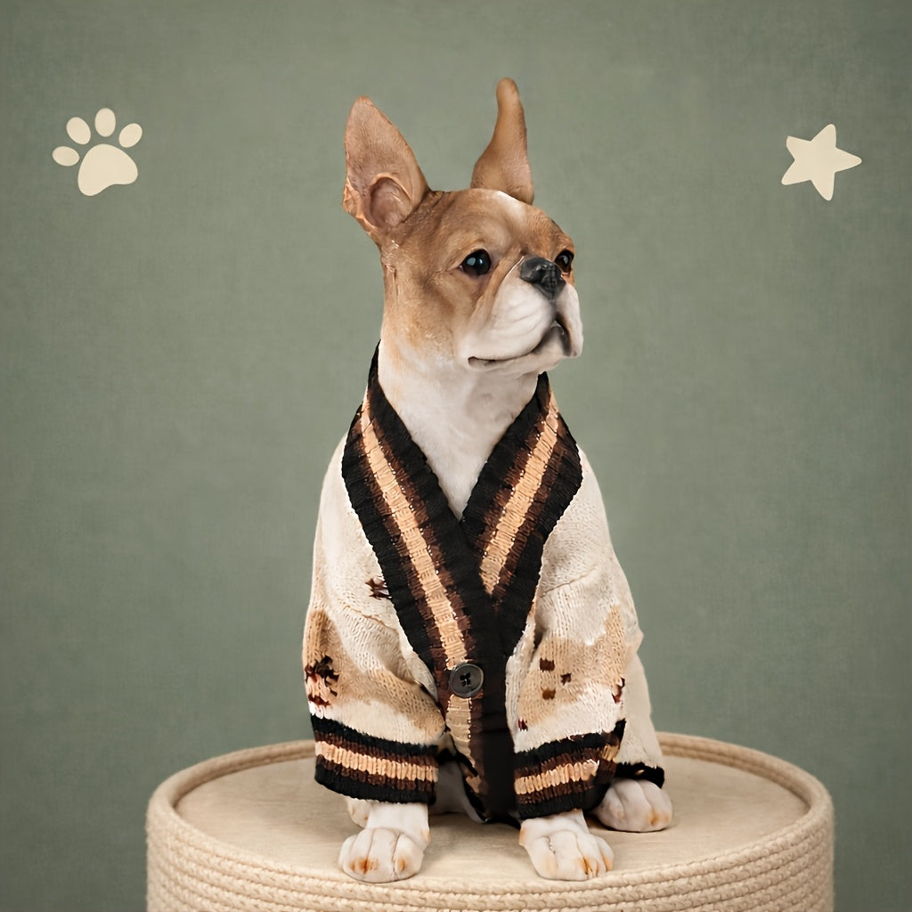 Dog Cardigan Sweater Bear Print with Button Closure – Warm Knitted Fleece-Lined Puppy Shirt, Adjustable Collar, Elastic & Embroidered, Small Breeds Bichon Teddy Schnauzer, Spring Summer