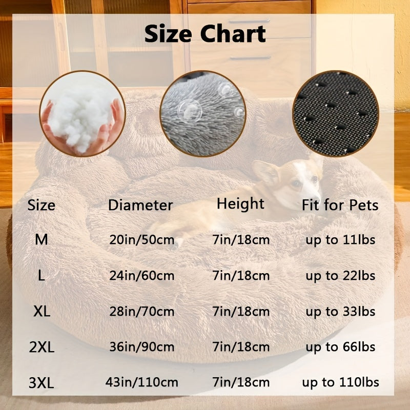 Bear Paw Round Plush Pet Bed for Dogs & Cats – Cute Warm Non-Slip Soft Bed for Small, Medium & Large Pets, 20/24/28/36 Inch
