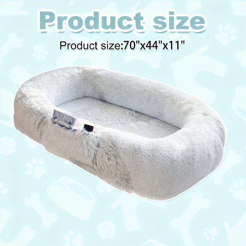Human Dog Bed 70x44x11 Inch Giant Faux Fur Orthopedic Bed for People & Pets - Washable Non-Slip Extra Large Dog Bed for Adults, Napping, Lounging, All Breeds