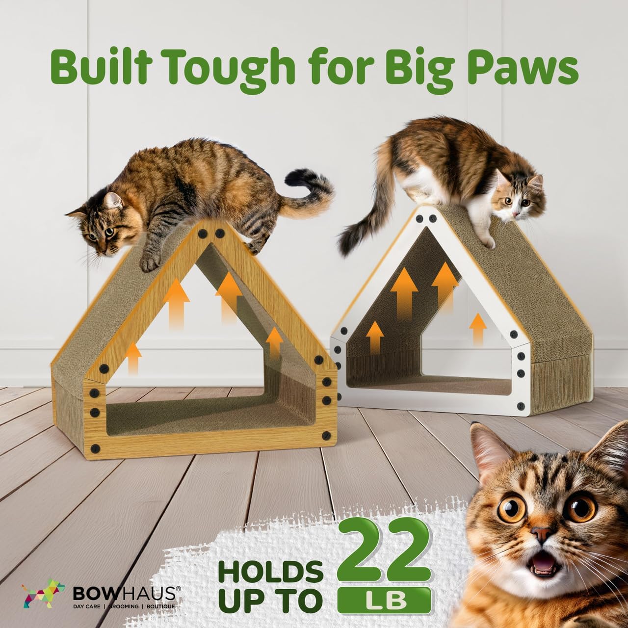 House Cat Scratcher Lounger - Large Reversible 5-Layer Cardboard Cat Scratching Pad & Board for Indoor Cats, 16x14x12 Inch, Brown & White