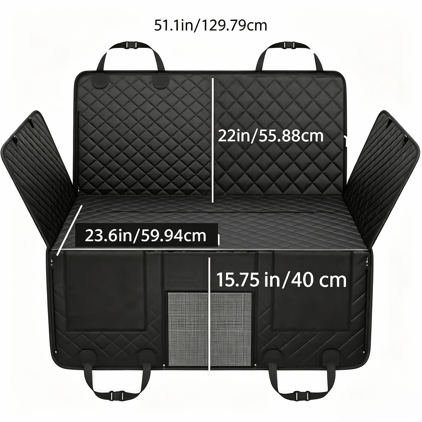 Dog Car Seat Cover Back Seat Extender with Hard Bottom - Holds 400lbs, Dog Hammock for Car SUV Truck, Mesh Window, 2 Storage Pockets, Non-Slip 6-Layer Fabric, Black