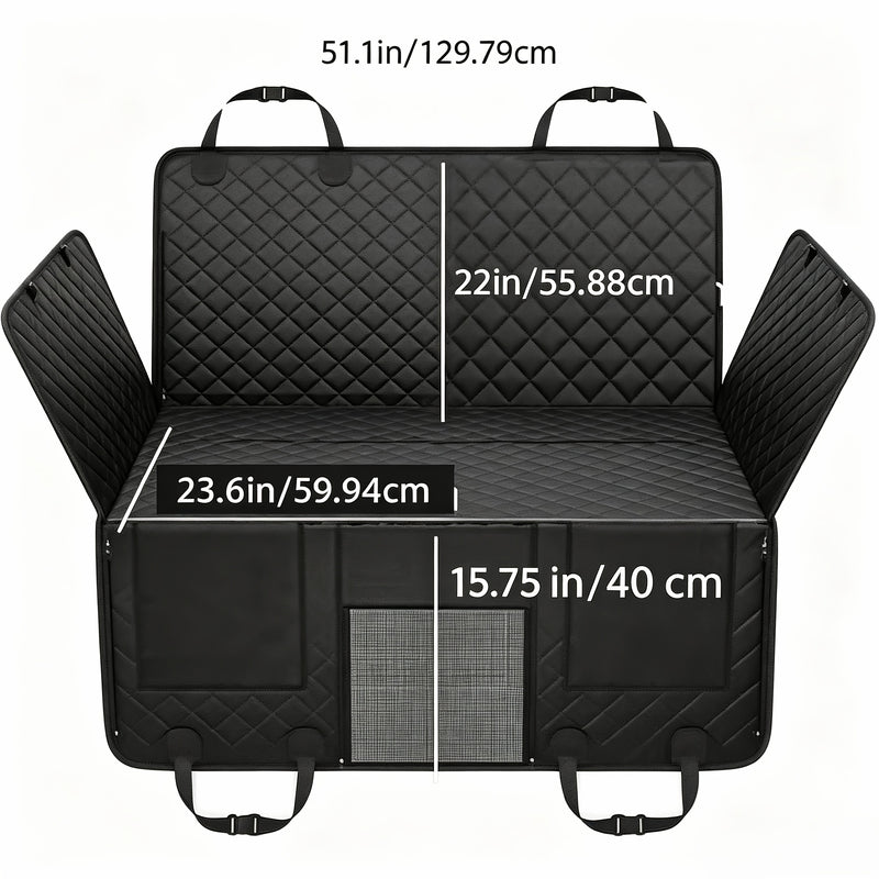 Dog Car Seat Cover Back Seat Extender with Hard Bottom - Holds 400lbs, Dog Hammock for Car SUV Truck, Mesh Window, 2 Storage Pockets, Non-Slip 6-Layer Fabric, Black