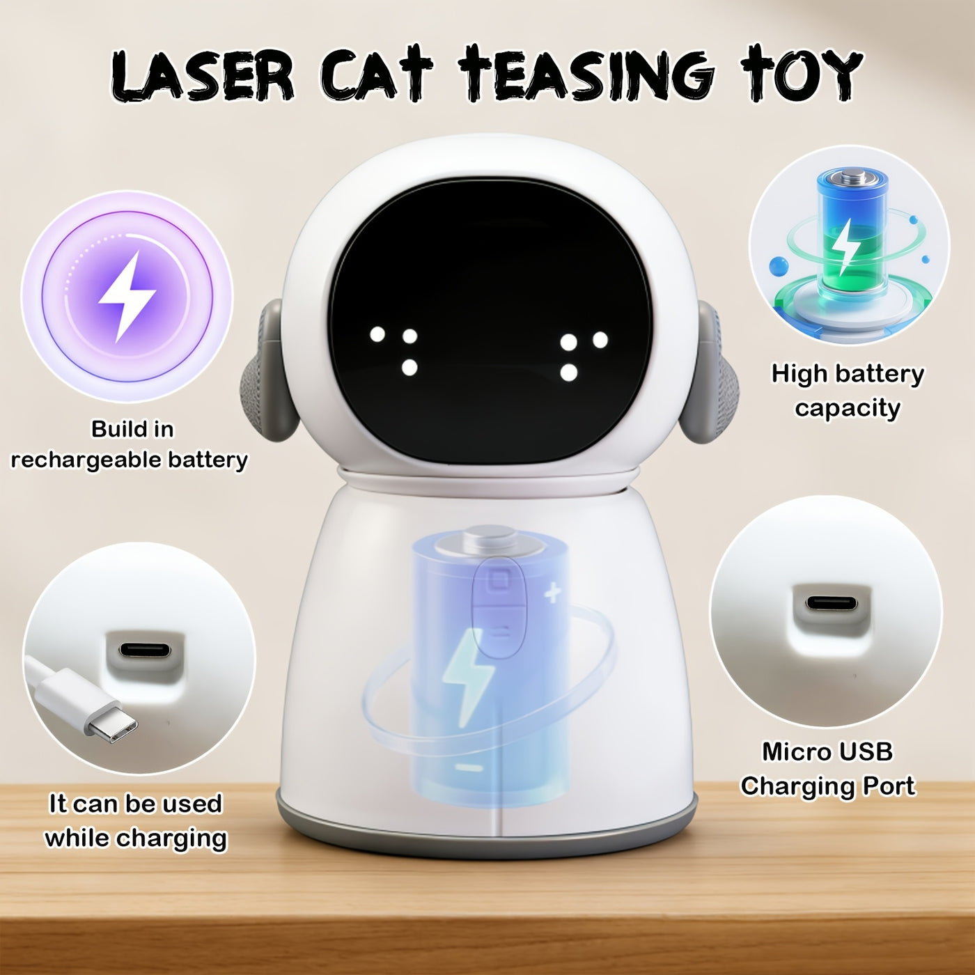 Automatic Cat Laser Toy with Dual Laser & Motion Sensor – Rechargeable Interactive Toy, 3 Speed Modes, Adjustable Head, Indoor Cats & Kittens