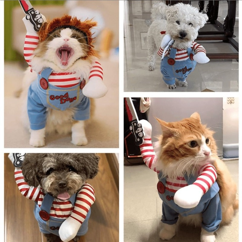 Halloween Dog Costume Deadly Doll Cosplay Outfit for Small Medium and Large Dogs – Funny Party Dress Up Clothes for Christmas and Halloween Sizes M to XL
