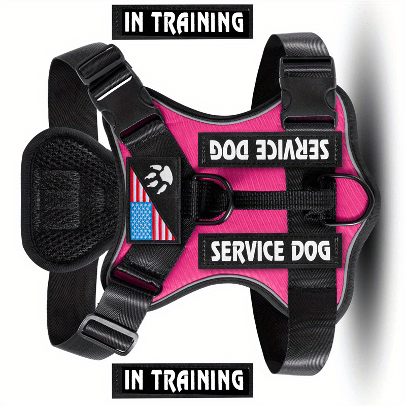 Reflective Dog Harness Set with 5 Interchangeable Patches - Adjustable Oxford Vest, Mesh Inner Layer, Front & Back Clip, Anti-Pull, XS to XL, 10 Color Options