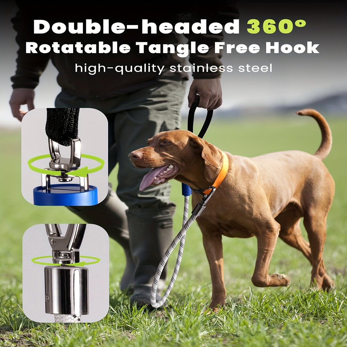 LED Light Up Dog Leash 4Ft Rechargeable with 13 Lighting Modes & Tangle-Free Hook for Night Walking - Glow in the Dark Safety Leash for Small Medium Large Dogs