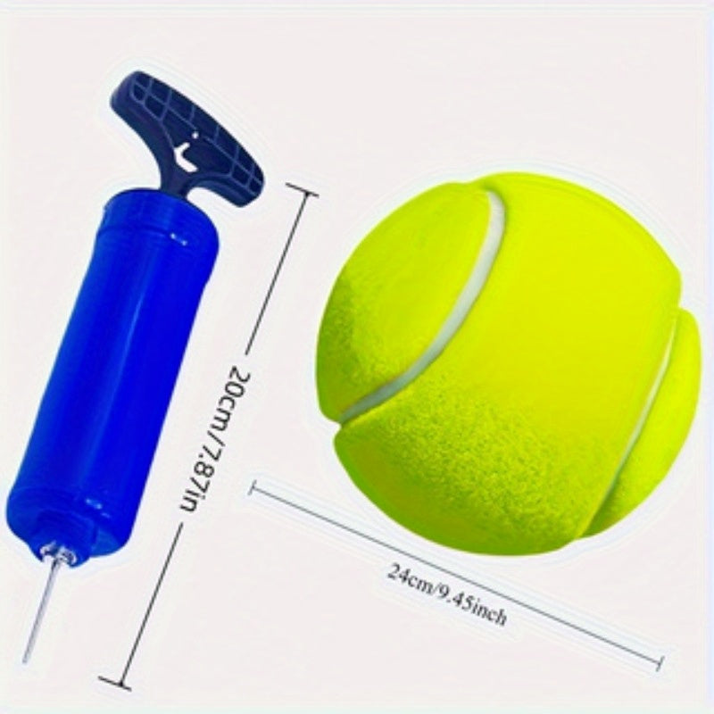 Large Tennis Ball Dog Toy 2-Pack with Pump – Durable Chew-Resistant Striped Fetch Ball for Teeth Cleaning & Interactive Play, All Breeds & Sizes