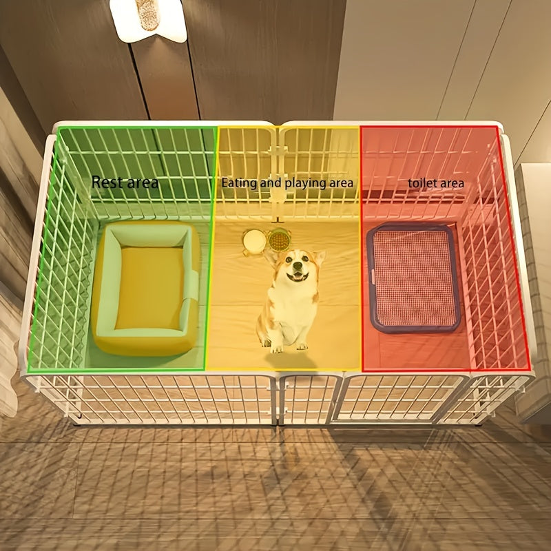Stainless Steel Indoor Dog Enclosure with Resting, Play & Potty Training Zones - Multi-Functional Flexible Pen for Small Medium Dogs, Easy Assembly