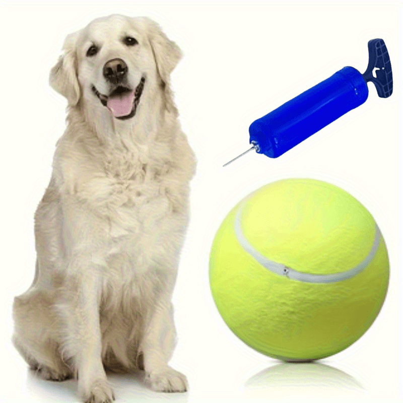 Large Tennis Ball Dog Toy 2-Pack with Pump – Durable Chew-Resistant Striped Fetch Ball for Teeth Cleaning & Interactive Play, All Breeds & Sizes