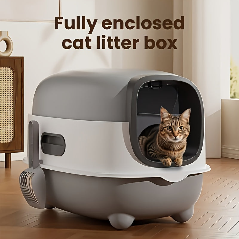 Extra Large Enclosed Cat Litter Box with Drawer & Scoop - Anti-Odor Anti-Splash Easy Clean Indoor Outdoor Cat Toilet, Blue/Gray/Purple, Safe Comfortable for Cats