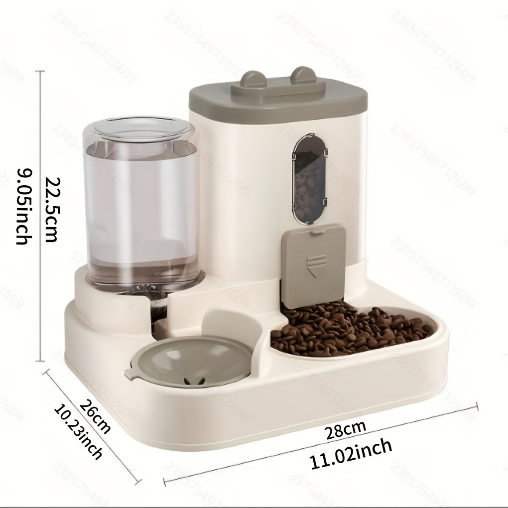 Automatic Cat Feeder Dual Function Food & Water Portion Dispenser - Cute Gravity Feeding Station for Cats Healthy Diet