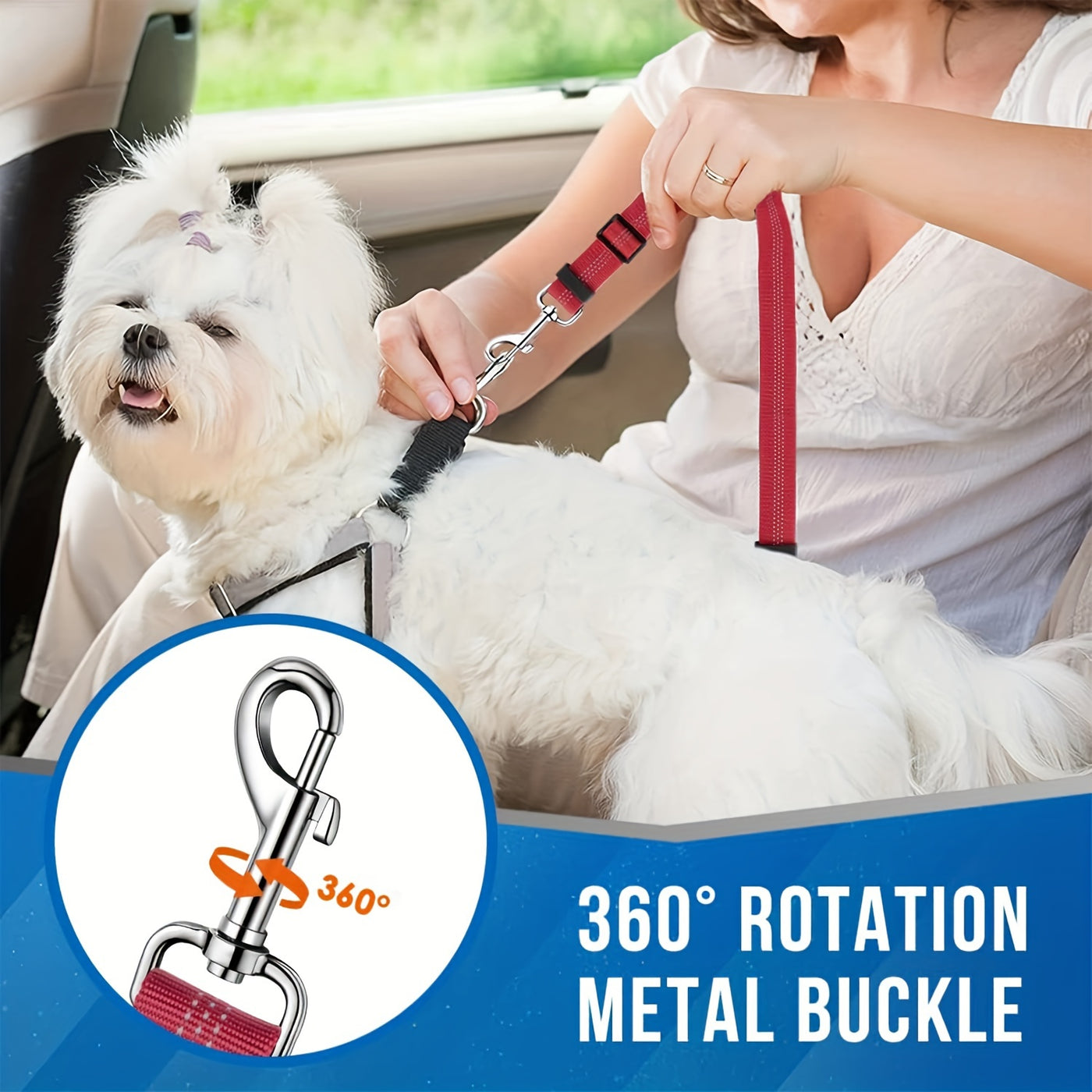Dual Dog Car Seat Belt for 2 Dogs – No-Tangle Headrest Restraint with Adjustable Bungee, Safe Pet Car Safety Harness for Small Medium Large Dogs, Black Pink Red