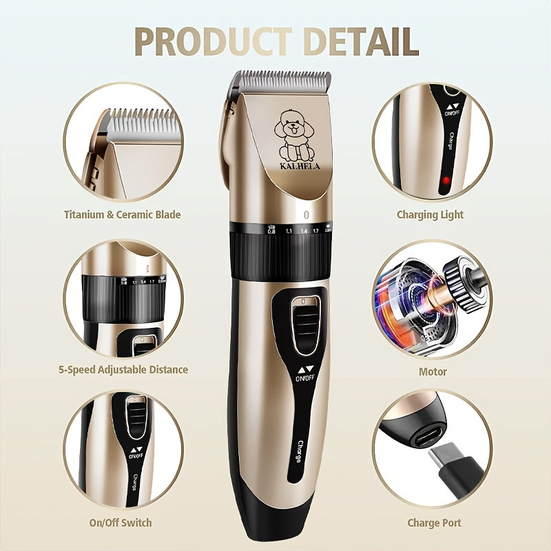 Professional Dog Grooming Kit – USB Rechargeable Electric Clippers with Ceramic Blades, Brush & Comb Set for Dogs & Cats, Multiple Colors & Beauty Sets
