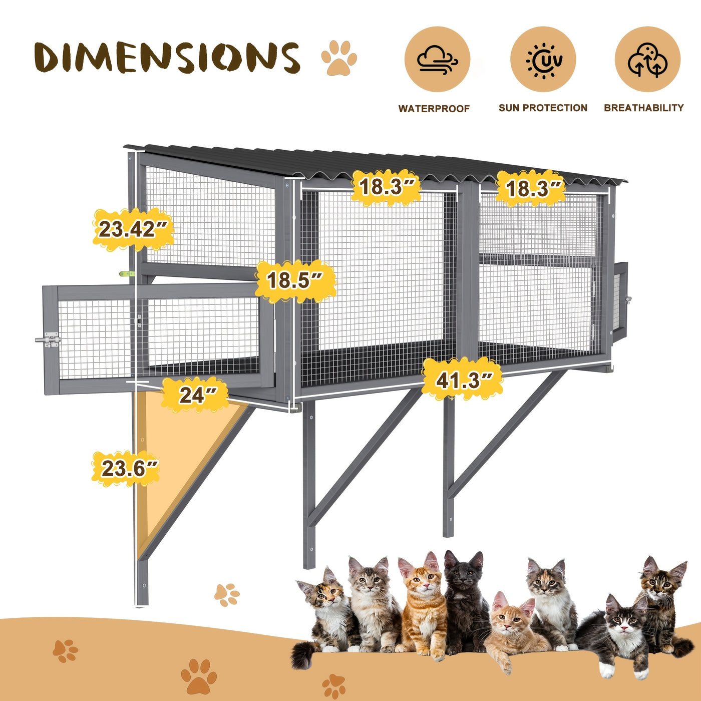 Cat Catio Window Perch Outdoor Enclosure for Large Cats - Wooden Window Box Hammock for Indoor Cats Sunbathing & Napping with 360° View, Rain-Proof Roof & Expandable Design