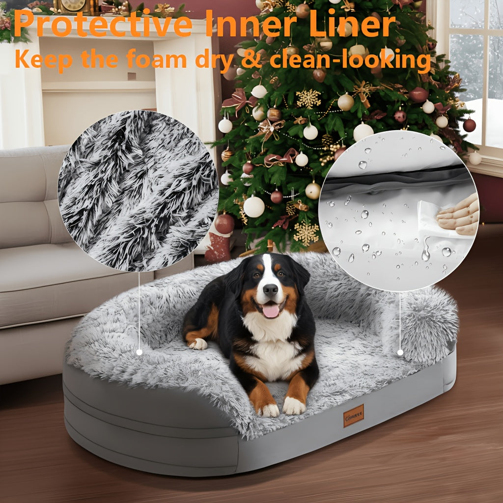 Orthopedic Egg Foam Dog Bed with Removable Washable Cover – Ultra Soft Memory Foam Pet Bed for Large, XL & Aging Dogs, Semicircle & Rectangle Styles