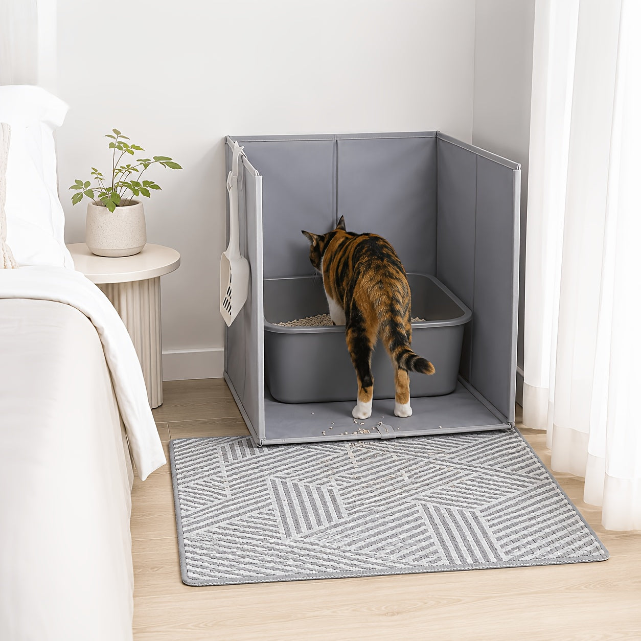 Cat Litter Box Splash Guard Heightened Widened Portable Foldable Baffle Open Style Litter Box Companion 24x17x16 Inch