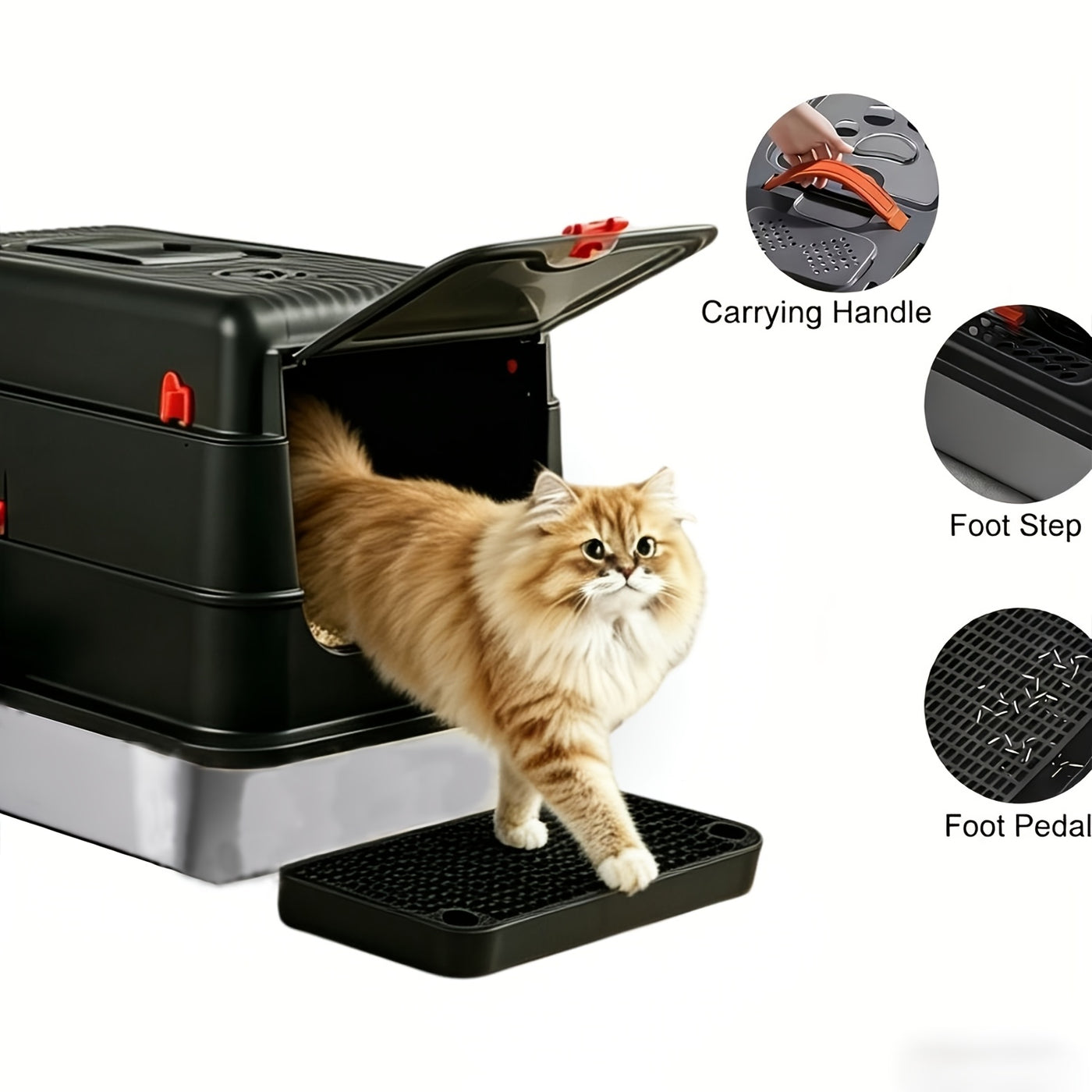 Stainless Steel Cat Litter Box XL Enclosed Odor-Proof with Scoop Step Pedal & Carbon Deodorizer for Large Cats
