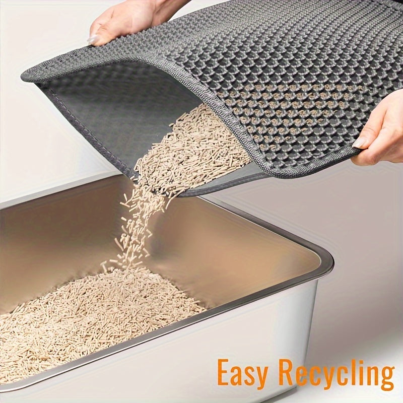 Honeycomb Double-Layer Cat Litter Mat - Urine-Proof Waterproof Washable Litter Trapping Mat for Indoor Cats, Non-Slip Cat Litter Box Mat Reduces Scatter & Mess, 60x90cm Dark Gray
