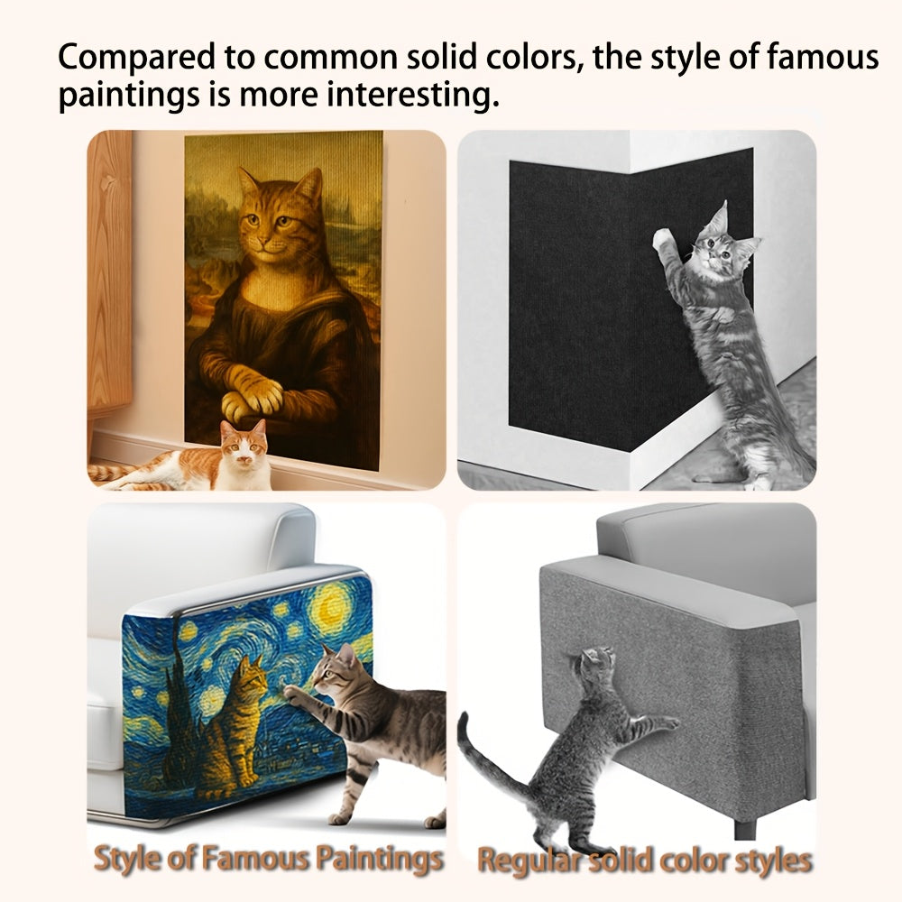 Self-Adhesive Cat Scratcher Wall Pad – Famous Artwork Designs, 15.7x23.6 Inch Sofa & Wall Protector, No-Drill Mount for Indoor Cats