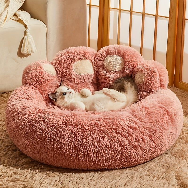 Bear Paw Round Plush Pet Bed for Dogs & Cats – Cute Warm Non-Slip Soft Bed for Small, Medium & Large Pets, 20/24/28/36 Inch