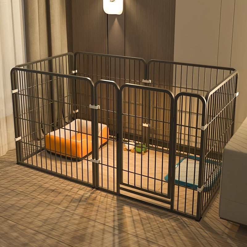 Indoor Dog Playpen with Potty Area & Rest Zone – Stainless Steel Multi-Function Enclosure for Small Medium Dogs, Flexible Layout, Black or White