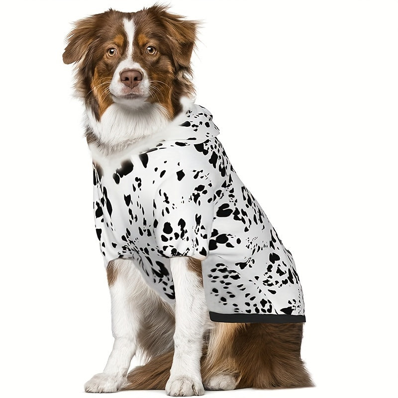 Dalmatian Print Dog Hoodie with Pocket – Soft Pullover Sweatshirt for Small Medium Large Dogs, Pet Halloween Costume Clothes Autumn Winter Outfit