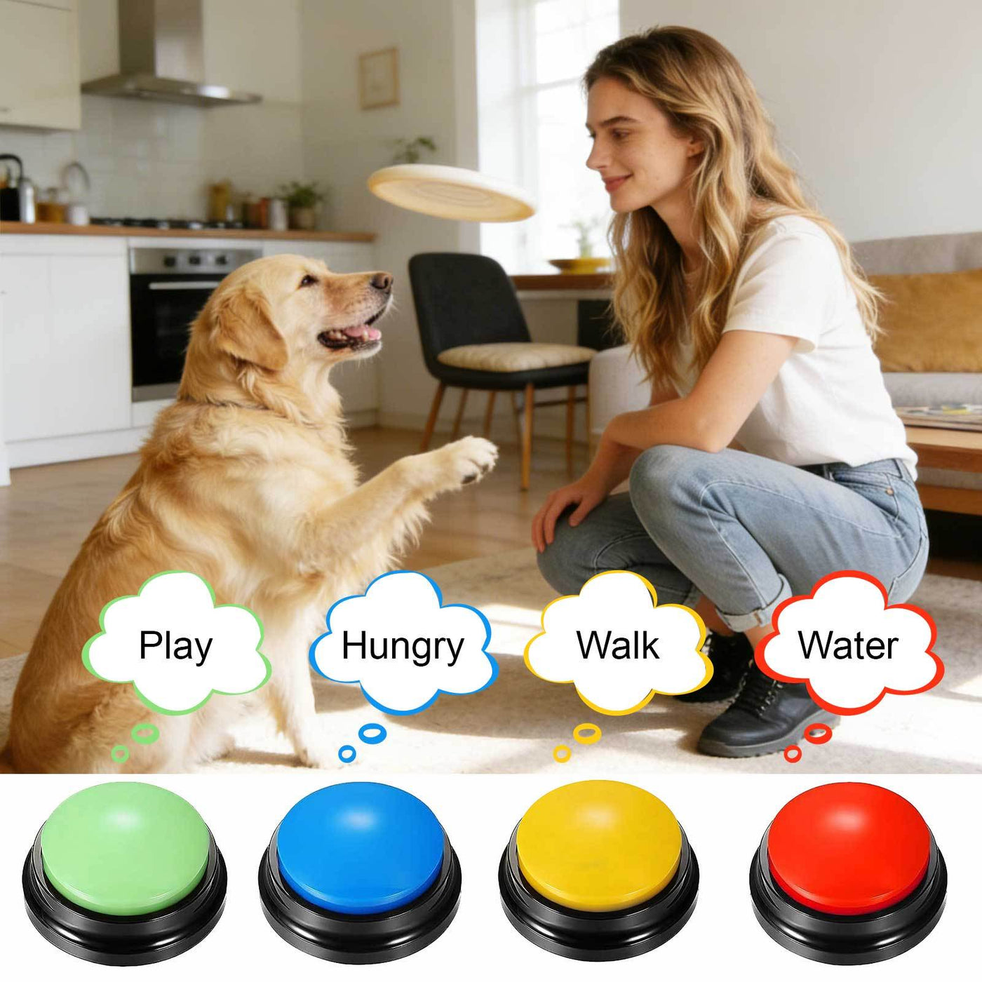 Dog Talking Buttons with Recordable Voice for Training & Communication - Interactive STEM Learning Toy for Dogs & Puppies to Press & Speak Basic Commands at Home