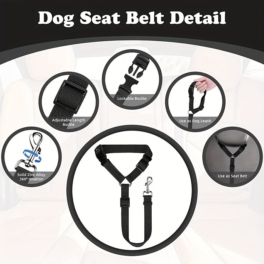 Dog Car Seatbelt Tether & Anti-Scratch Mat Set 2PCS – Adjustable Pet Travel Restraint with Seat Cover for SUVs & Sedans, All Vehicle Models