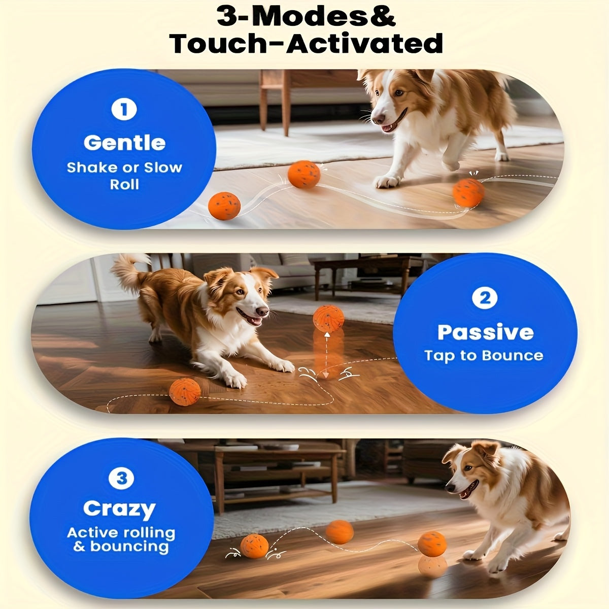 Automatic Moving Dog Ball – Motion Activated Rolling & Rotating Interactive Toy for Dog Enrichment, E-TPU Smart Bouncy Ball for Medium & Large Dogs