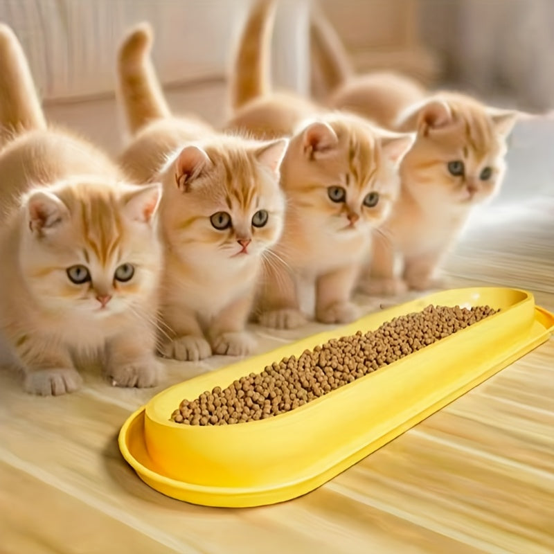 Extra Long Cat Bowl 2 Pack Anti-Slip Multi-Section Feeding Dish for Wet Food & Treats - Multi-Cat & Multi-Pet Families